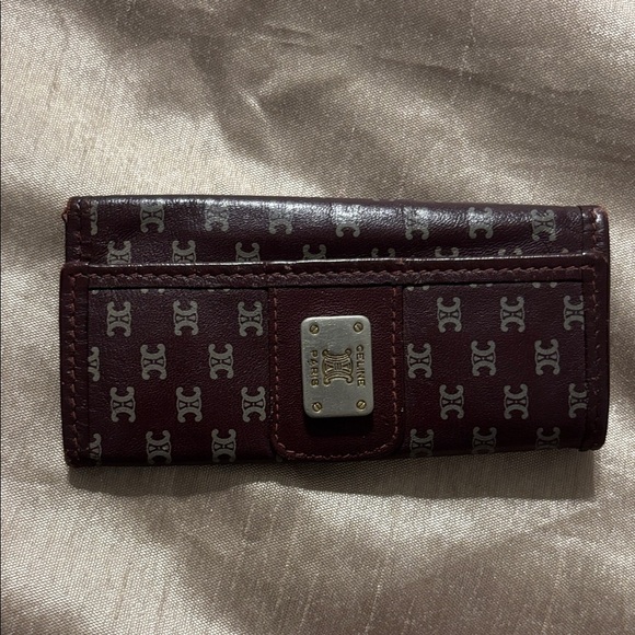 Celine Accessories - Celine Burgundy and Gray Monogram Key Wallet